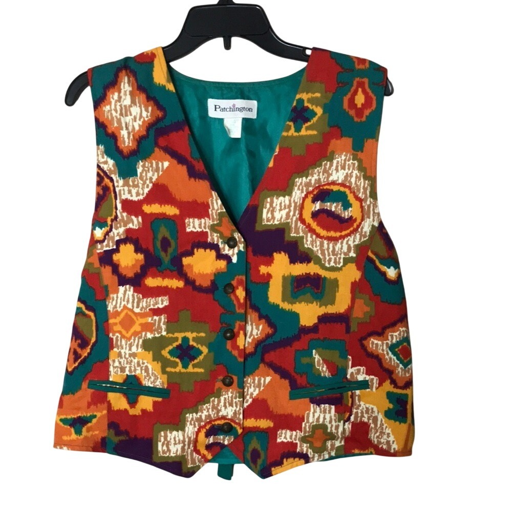Patchington Women's Southwest Ikat Button‎ Front Vest Multi-Color Medium